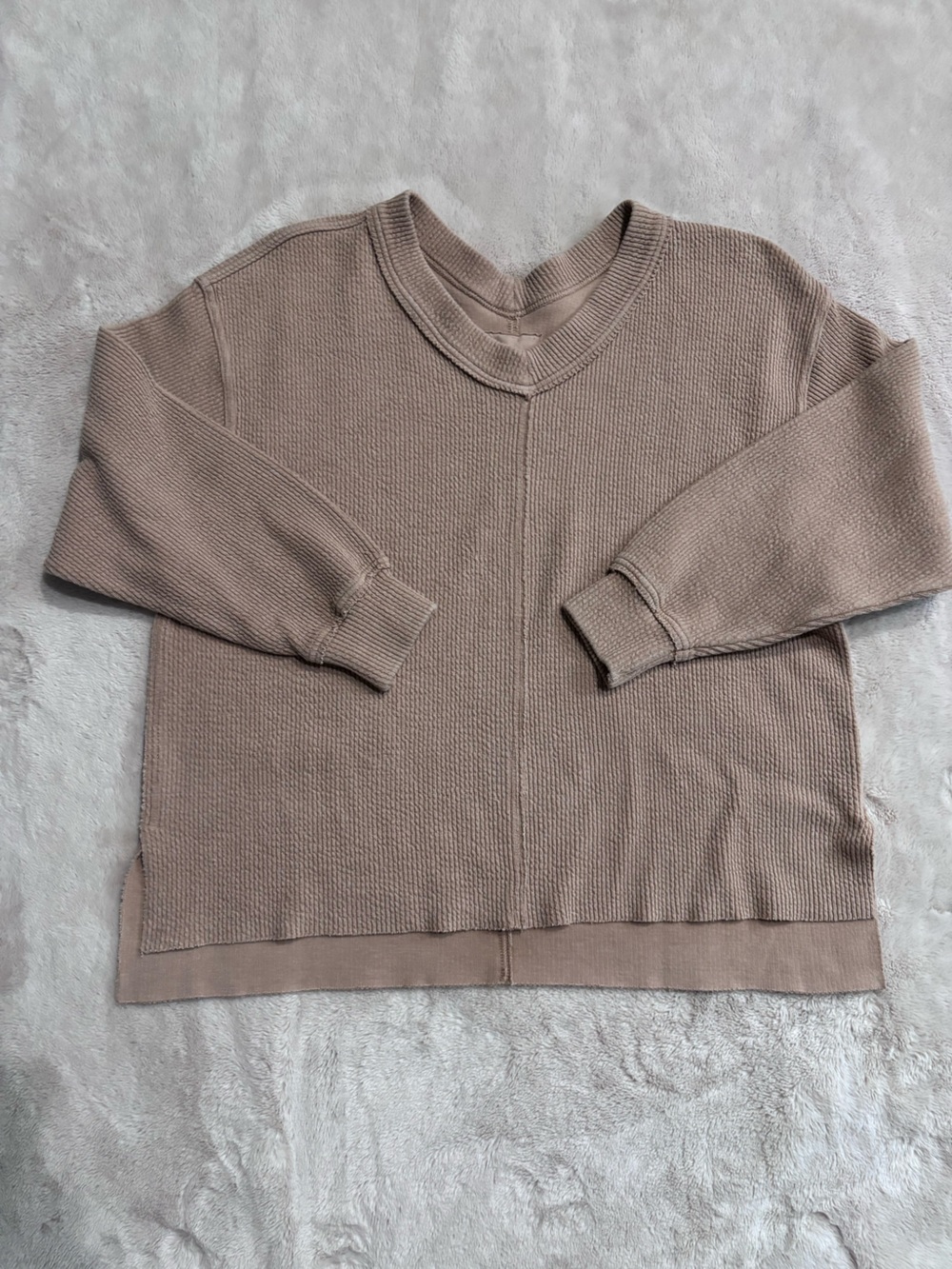 aerie Taupe V-Neck Relaxed Knit Sweater
